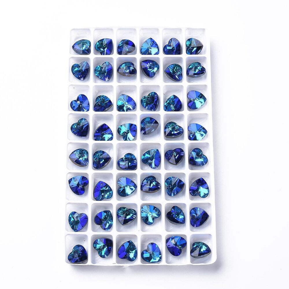 3166 192pcs Heart Glass Charms AB Color Faceted Crystal Pendants Silver